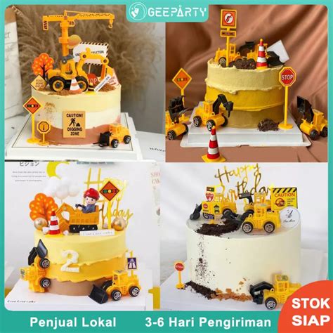 Jual Excavator Buldoser Bentuk Konstruksi Mainan Dekorasi Kue Topper