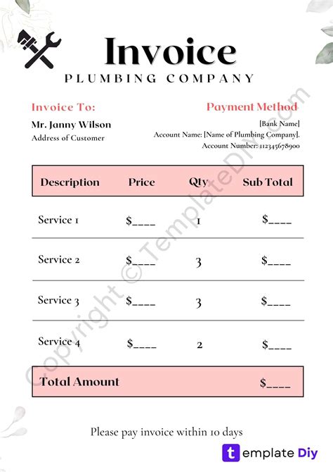 Plumbing Invoice Template Blank Printable Pdf Excel Word