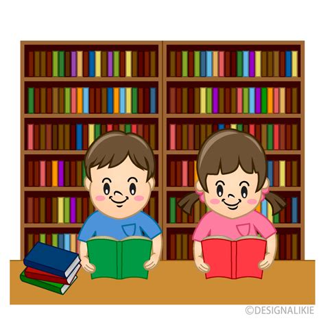 図書館で読書する子供 イラストのフリー素材｜イラストイメージ