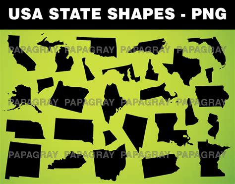 USA State Shapes PNG 50 States Clip Art Pack Digital Download USA Png ...