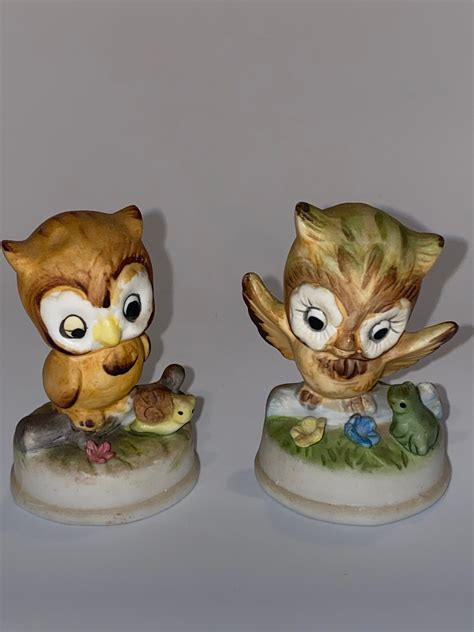 Pair Of Vintage Owl Figurines Etsy