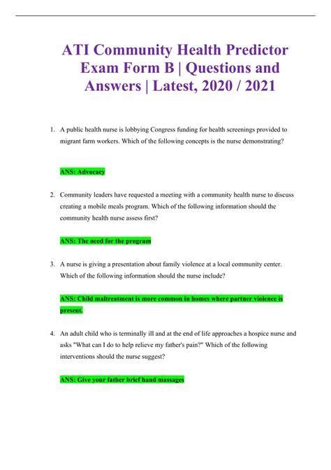 Ati Community Health Proctored Exam 6 Versions Questions And Answers