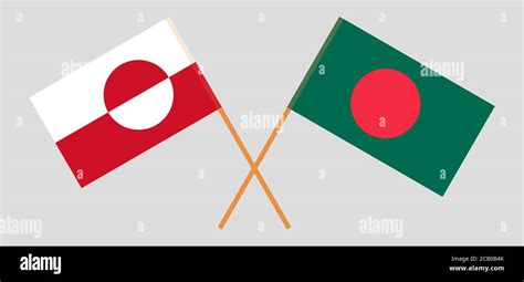 Crossed Flags Of Bangladesh And Greenland Official Colors Correct