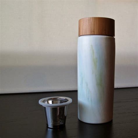 Ceramic Travel Mug With Wooden Lid 12 Oz Tea Travel Mug Tea Etsy