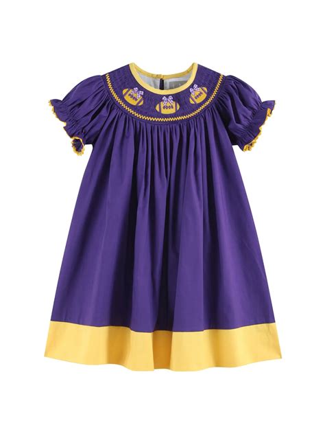 Girls Purple And Gold Bishop Football Smocked Dress Lsu Alumni