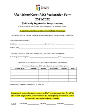 Fillable Online After School Care ASC Registration Form 2021 2022 Fax