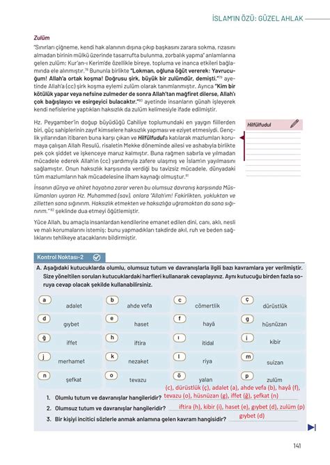 9 Sınıf Meb Yayınları Temel Dini Bilgiler Ders Kitabı Sayfa 141