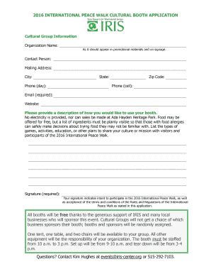 Fillable Online Iris Center Cultural Booth Application Iowa Resource