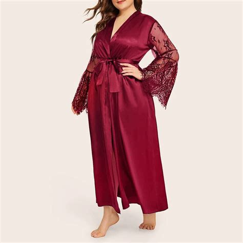 Buy Sexy Womens Silk Satin Lace Dressing Gown Bath Robe Nightwear