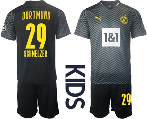 Borussia Dortmund BVB Auswärtstrikot 2021 22 für Kinder mit Aufdruck