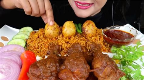 Asmr Eating Spicy Egg Biryani And Chicken Curry Eating Show Spiceasmr