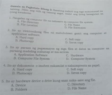 Gawain Sa Pagkatuto Bilang 2 Basahing Mabuti Ang Mga Sumusunod Na