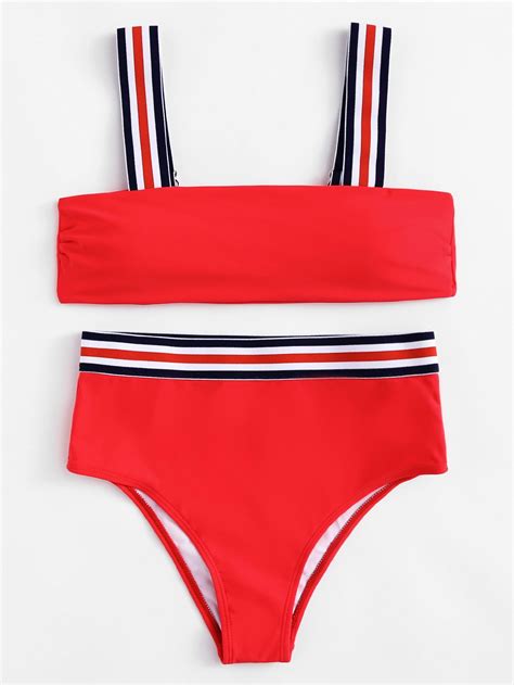 Striped Top With High Waisted Bikini Set Bikinis Swimsuits Swimwear