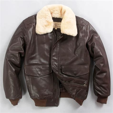 Avirex Fly Air Force Flight Jacket Fur Collar Genuine Leather Jacket Men Winter Dark Brown