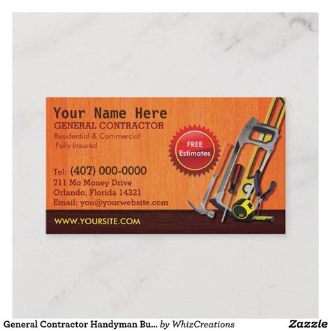 General Contractor HandyMan Business Card Template | Zazzle | Business ...