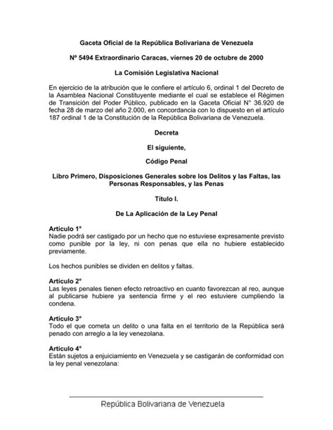 Gaceta Oficial De La Rep Blica Bolivariana De Venezuela