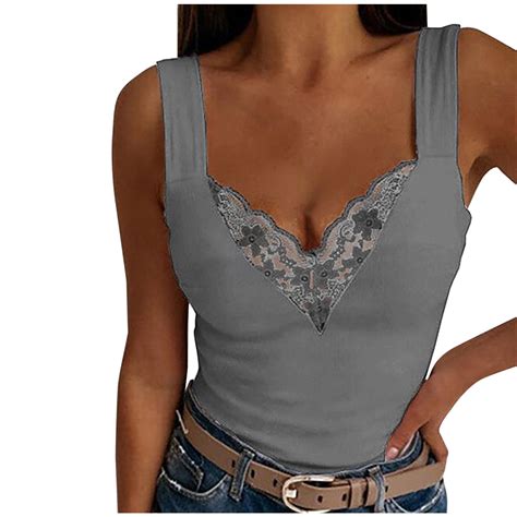 Giligiliso Fashion Sexy Womens V Neck Patchwork Solid Lace Short Camis Tops Vest