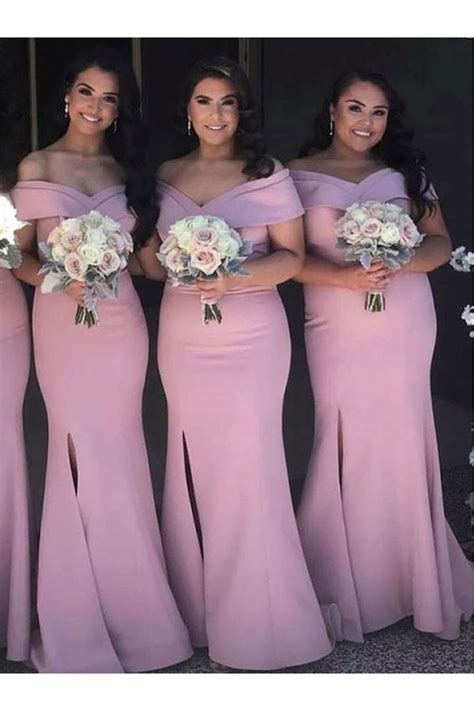 Mermaid Off The Shoulder Long Bridesmaid Dresses With Slit 3010292