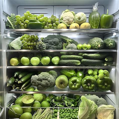 Un Refrigerador Lleno De Frutas Y Verduras Verdes Foto Premium