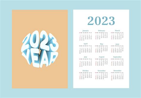 Simple Calendar 2023 Vertical One Sheet With All Monthes And Cover