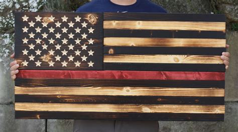 Thin Red Line Wooden Flag Wooden American