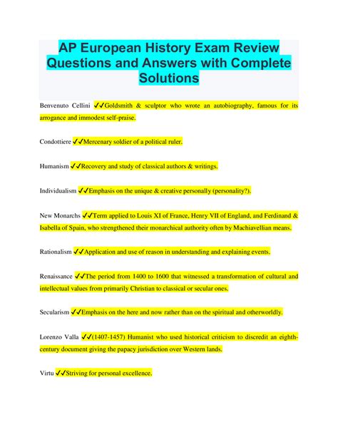 Ap European History Exam Review Questions And Answers With Complete