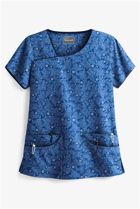 Butter Soft Tonal Damask Royal Asymmetrical Print Scrub Top Ua Scrubs