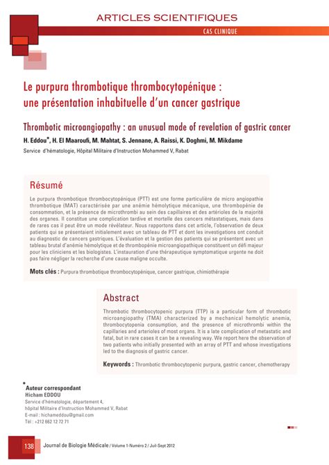 Microangiopathies Thrombotiques