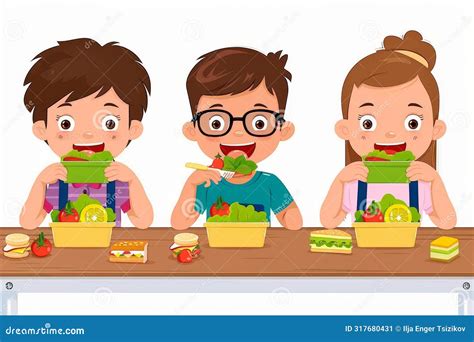 Happy Kids Eating Nutritious Food in School Cafeteria Promoting Healthy ...