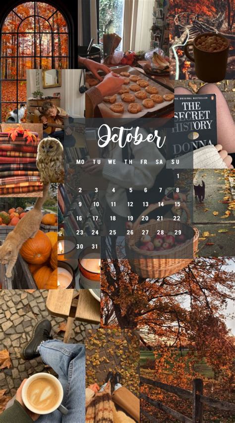 October Calendar Fall Leaves And Pumpkin Collage Idea Wallpapers