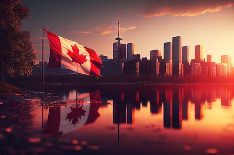 Premium Photo | Canadian flag on skyscraper building background ...