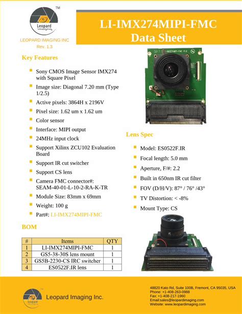 Pdf Li Imx Mipi Fmc Leopard Imaging Inc Data Sheet Rev Li