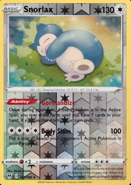 Pokemon Sword Shield Vivid Voltage Snorlax Reverse Foil Tcg