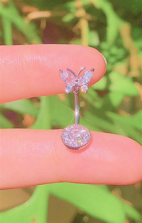 Icy Silver Butterfly Belly Button Ring Y K S Sparkly Etsy Belly