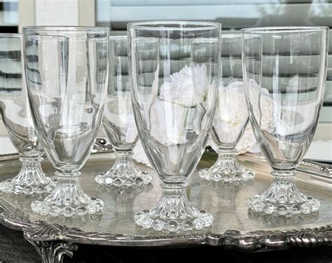 Six Vintage Berwick Boopie 16 Oz Ice Tea Glasses Clear Hobnail Trim