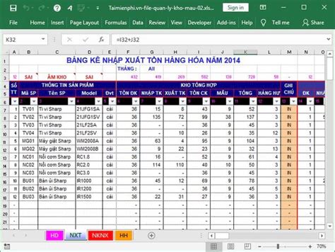 File Excel Quản Lý Kho Hàng Vật Tư