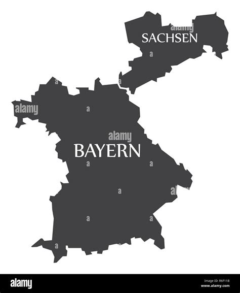 Bavaria Saxony Federal States Map Of Germany Black With Titles Stock