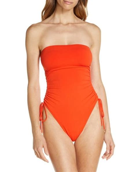 Robin Piccone Aubrey Strapless Cinched One Piece Swimsuit In At Stylemi