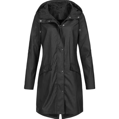 Funmoon Trench Femmes Pluie Solide Ext Rieure Imperm Able Capuche Long