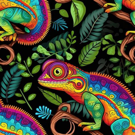 Premium Photo Seamless Pattern Of Chameleon