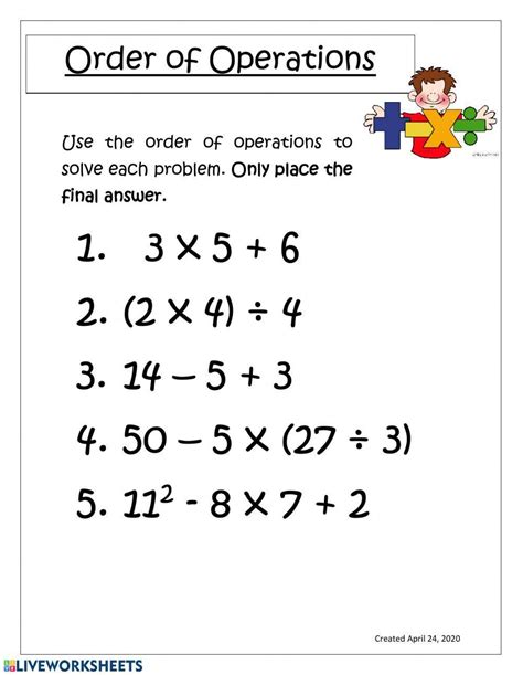 Order Of Operations Worksheets 4th Grade