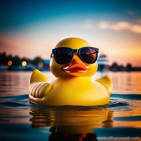 A Rubber Duck Wearing Sunglasses Eating Ice Cream Prompts Stable