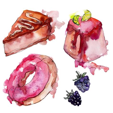 Tasty Cake And Bun In A Watercolor Style Food Watercolour Backgriund