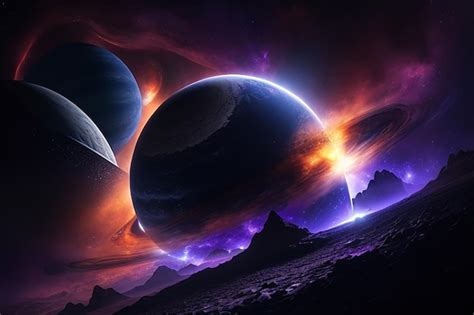 Premium AI Image | Dark deep space with giant planets in space