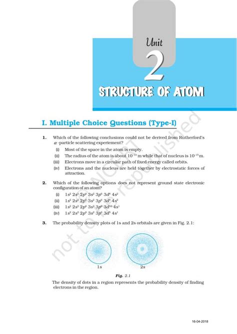 Ncert Exemplar Book For Class 11 Chemistry Chapter 2 Structure Of Atom