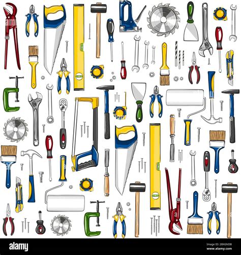 Repair Tools Seamless Pattern In Sketch Style Stock Vector Image Art