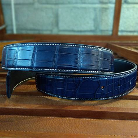 Bespoke Dark Blue Crocodile Leather Belt Handmade B Hephakee