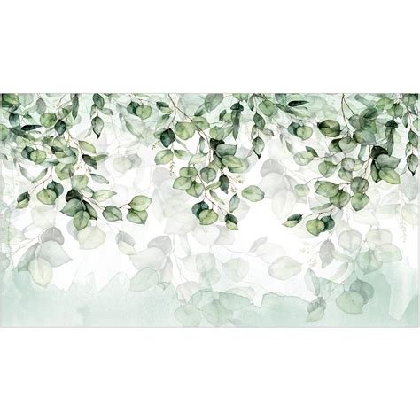 Papier Peint Design Decorative Leaves A Floral Motif In Light Greens