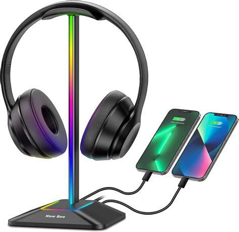 New Bee Rgb Headphone Stand With 1 Usb C Charging Port And 1 Usb Charging Port Desk