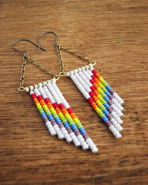 Lgbtq Pride Rainbow Earrings Seed Bead Boho Fringe Earrings